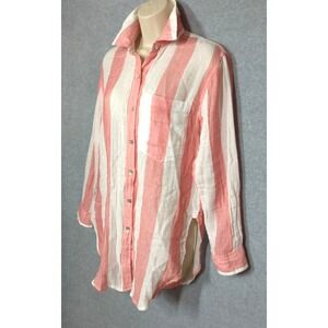 Rails Shirt Women  XS Jaylin Playa Stripe Pink White Organic Cotton Easy Chic